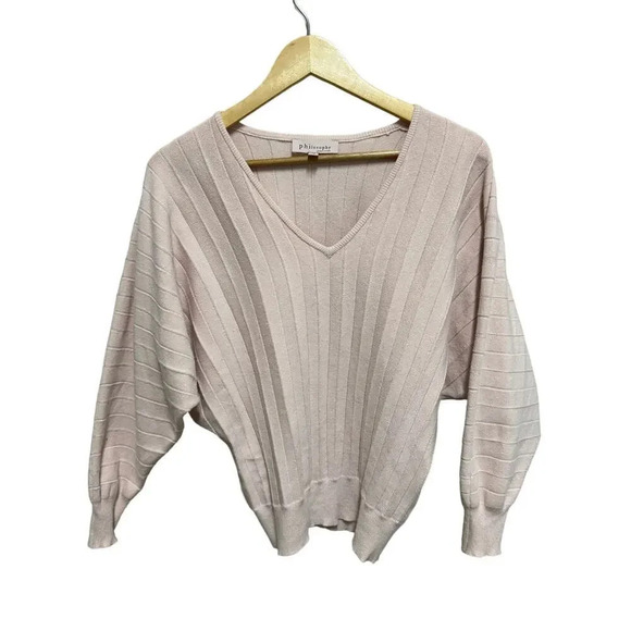 Philosophy Womens peach Knit Sweater V-Neck Pullover Size Medium Pink - Picture 1 of 6